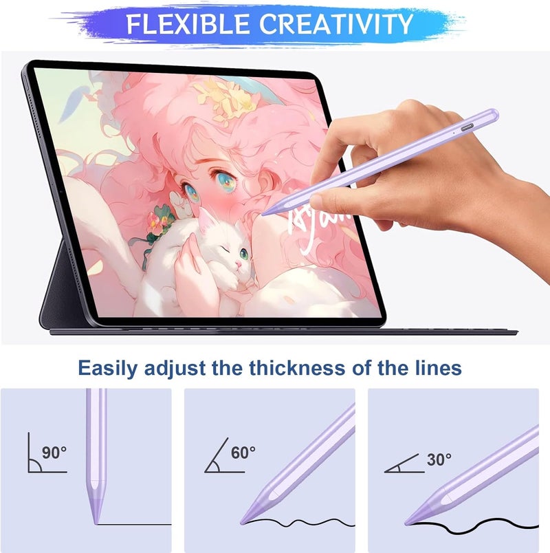 FUWANG Stylus Pen for iPad A16/10th/9th Generation, 10Mins Fast Charge for Apple Pencil&iPad Pen, Compatible with iPad A16/10th/9th/8th/7th/6th/Pro 13''11''M4/12.9 inch/Air 11'' 13'' M3/M2/Mini 6/5, Purple - Image 4